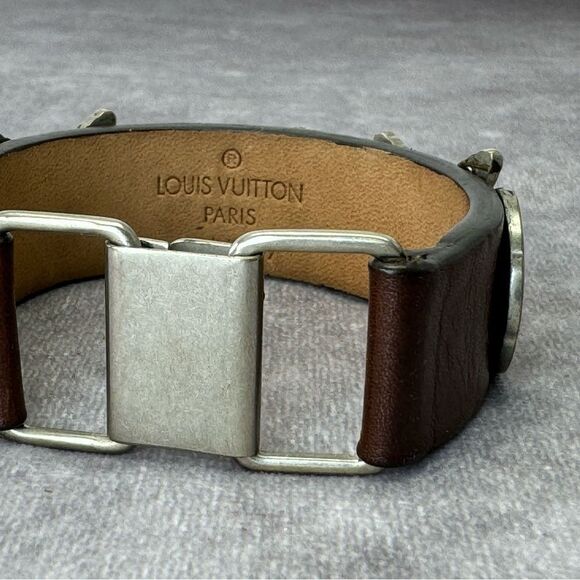 RARE Louis Vuitton Silver Brown Leather Removable Charm Bracelet - Picture 8 of 10